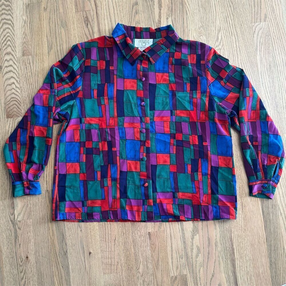 Cervelle Vintage Multicolor Geometric Print Button-Up Shirt Women's Size 1X